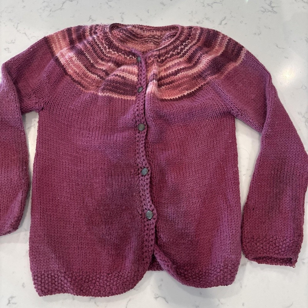 VTG Handknit Wool Cardigan Sweater Kids Size 4/5 ? Winter Heavyweight Pink